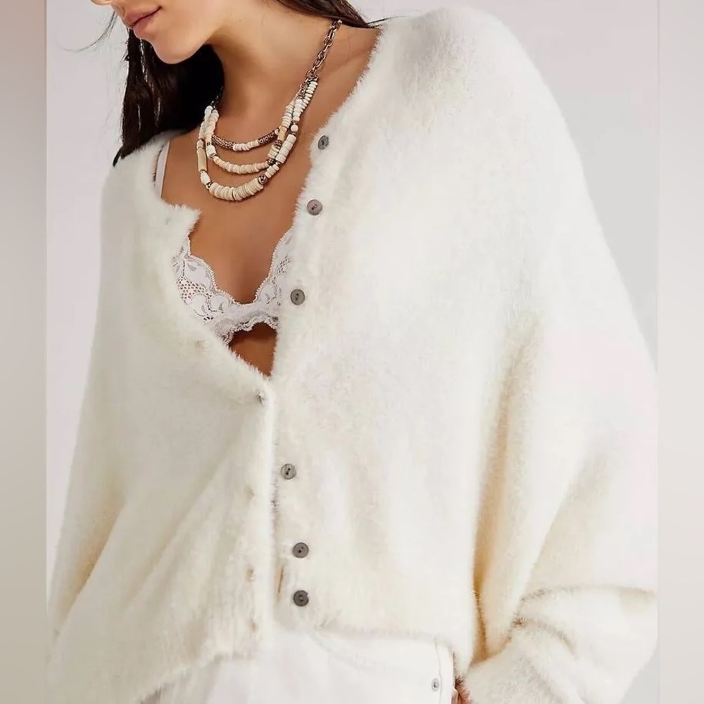 Free people white/cream Wyatt fuzzy cardigan